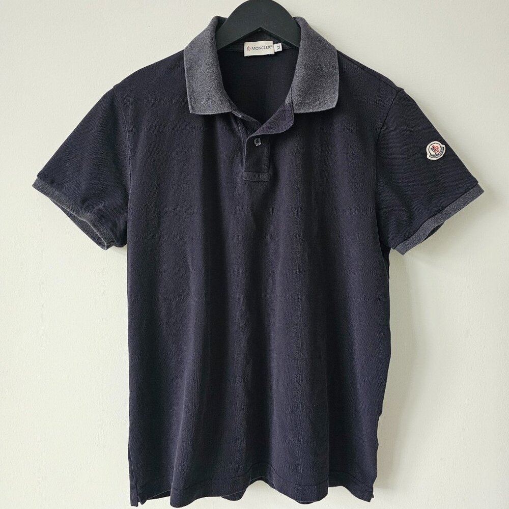 MONCLER Gray Charcoal Sleeve Logo Patch Cotton Polo Shirt Men's XL (See Descipt)